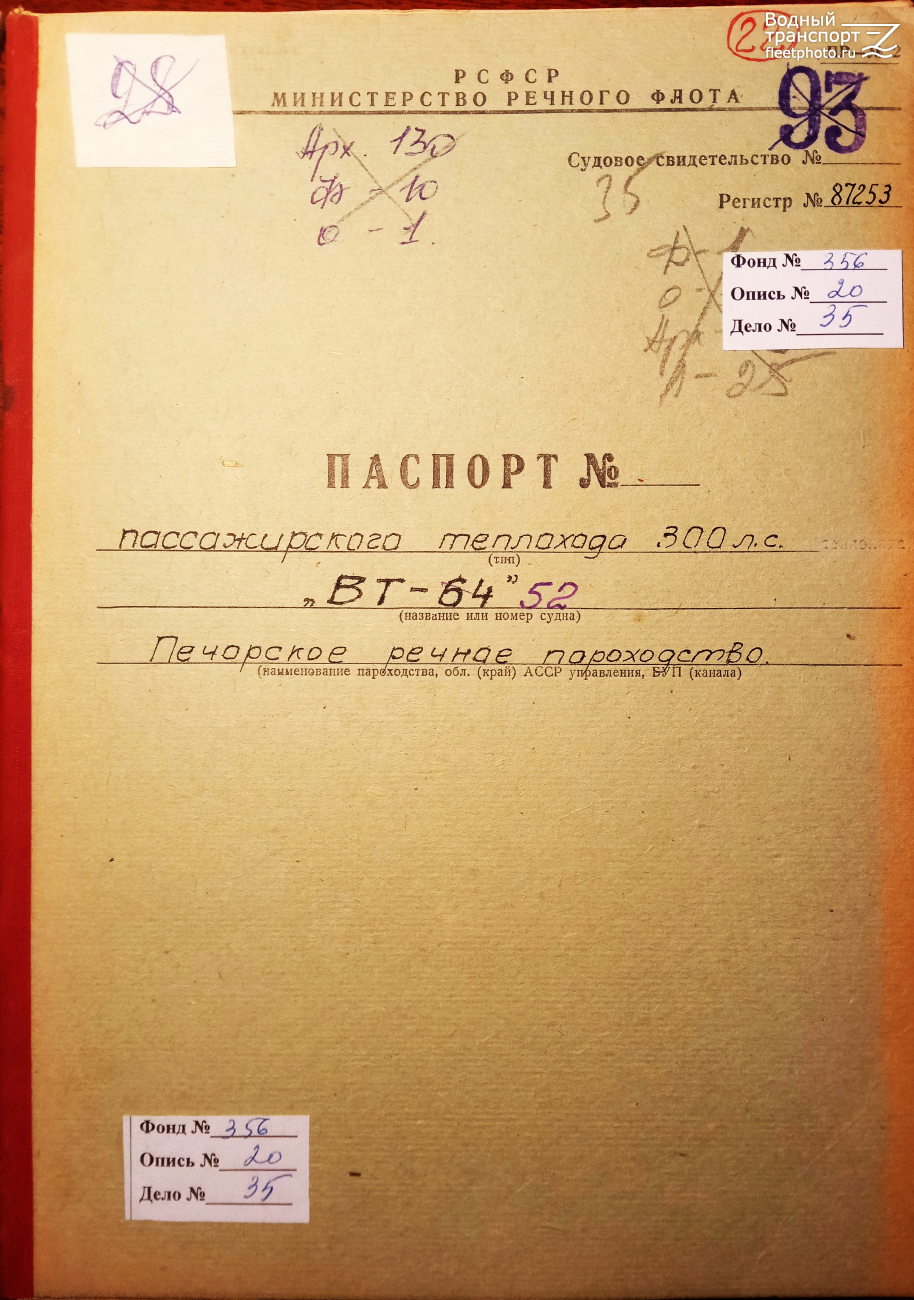 ВТ-52. Vessel documents