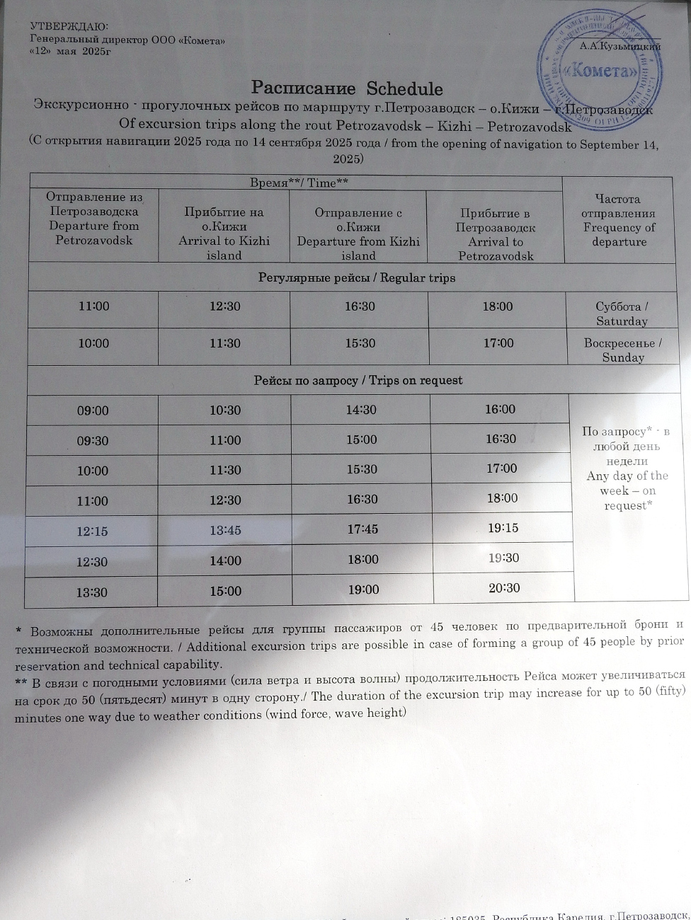 Схемы и расписания