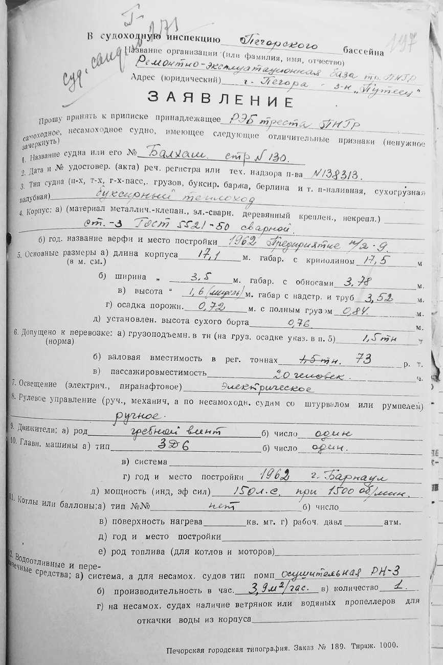 Балхаш. Судовые документы