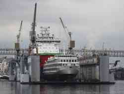 Viking Ryurik (301, тип Владимир Ильич design, Saint Petersburg); Dok №5 (Design Мосор / Mosor, Carrying capacity 35600 t type, Saint Petersburg); Aleksandr Sannikov (Design IBSV01 (Aker ARC 130А), Saint Petersburg)
