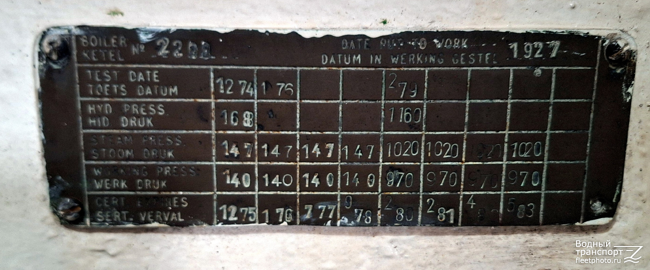 Ulundi. Закладные доски и заводские таблички, Машинные отделения